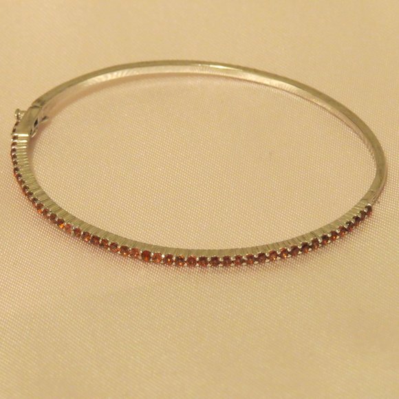 Sterling Silver Bnagle Bracelet Orange Cz (Missing Few Stones, Could Be Replaced - Picture 1 of 2
